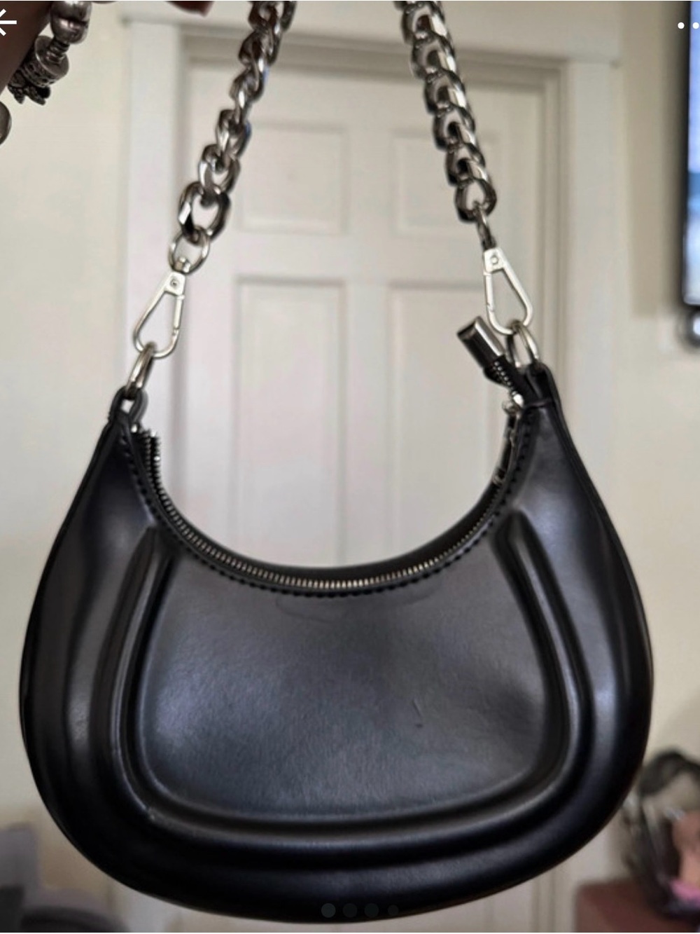 Fashion Nova Black Leather Crescent Shoulder Bag with Chain Strap